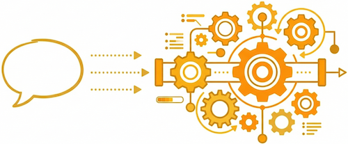 speech bubble pointing at digitised icons