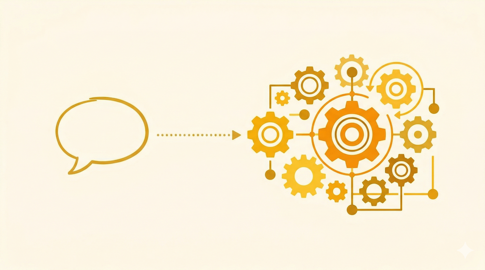 speech bubble pointing at digitised icons