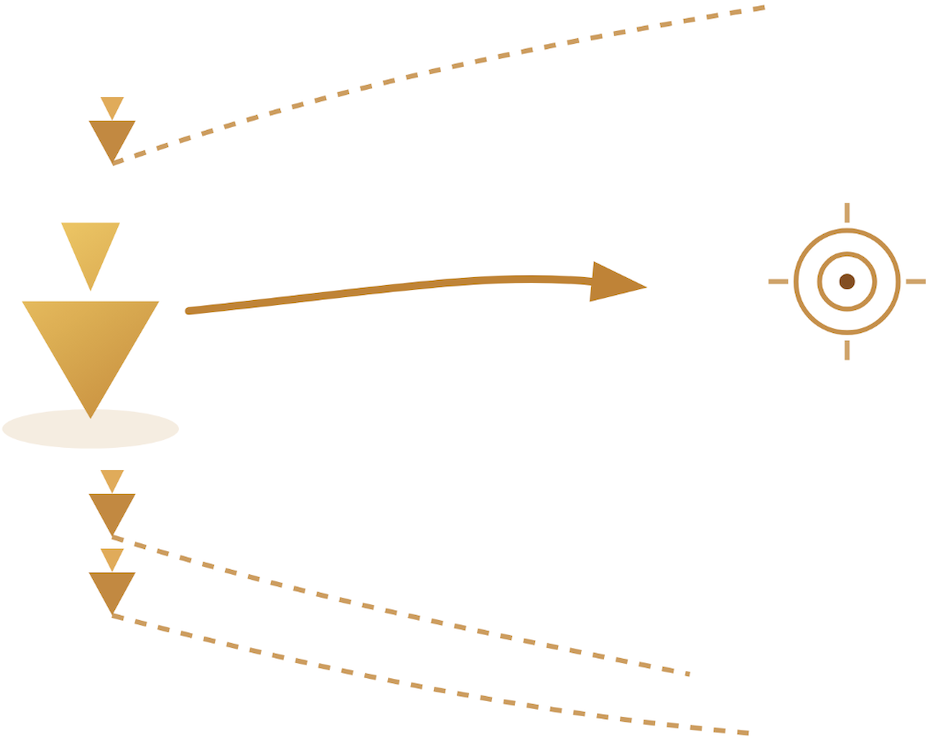 A founder figure following one confident solid path to a clear target, while several new-hire figures depart from the same point along scattered, dashed, diverging paths, illustrating unclear hiring criteria.